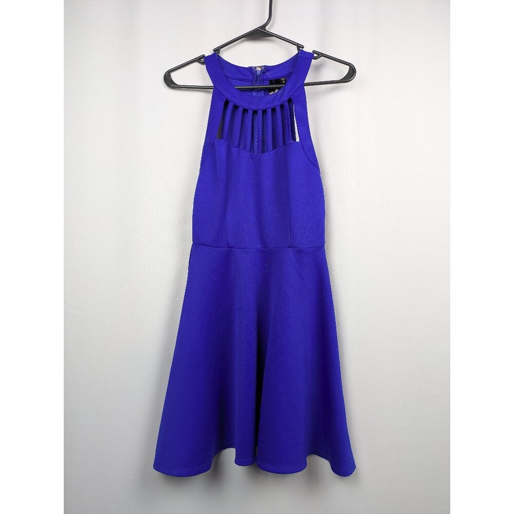 Trixxi Size 3 Royal Blue Cutout Halter Fit & Flare Dress
